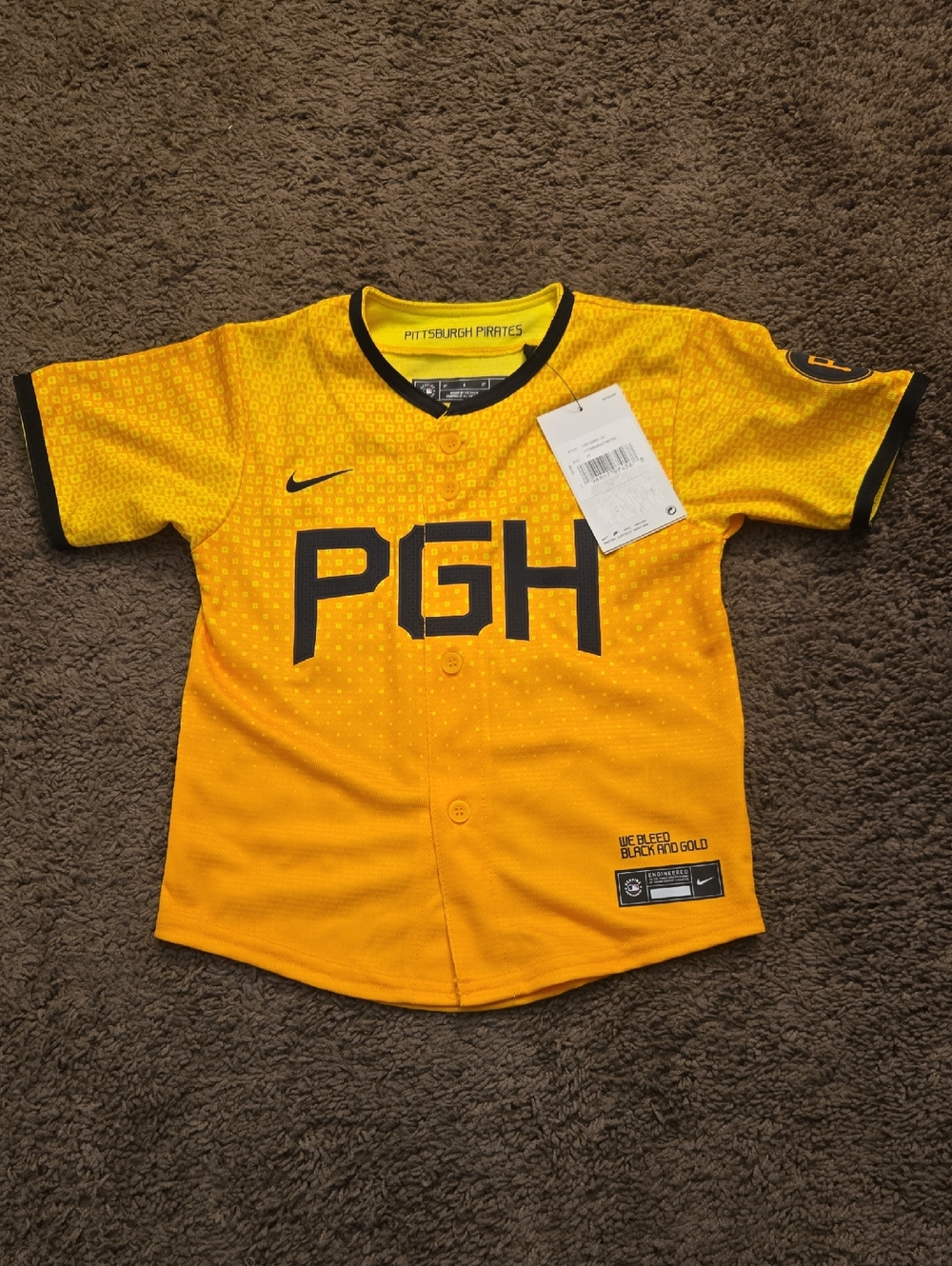 Nike Youth Pittsburgh PGH Gold and Black Baseball Jersey